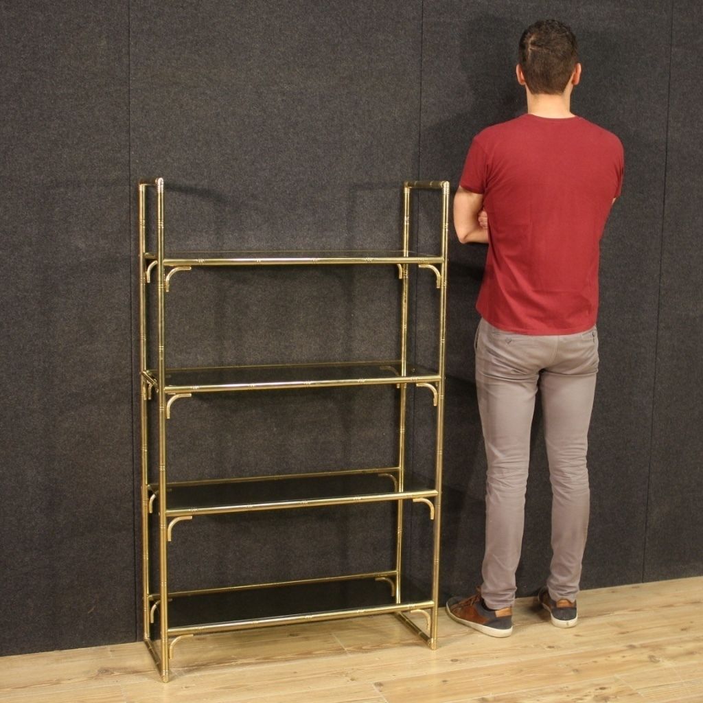 1950.0 Italian Bookshelf In Golden Metal With Glass Shelves photo