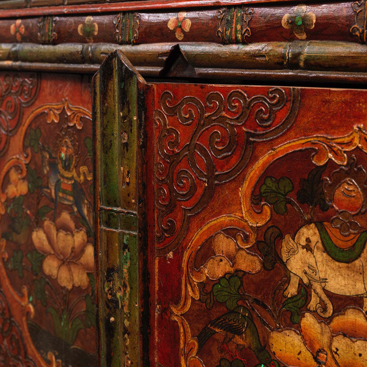 Furniture Pair Of Antique Tibetan Painted Cabinets photo