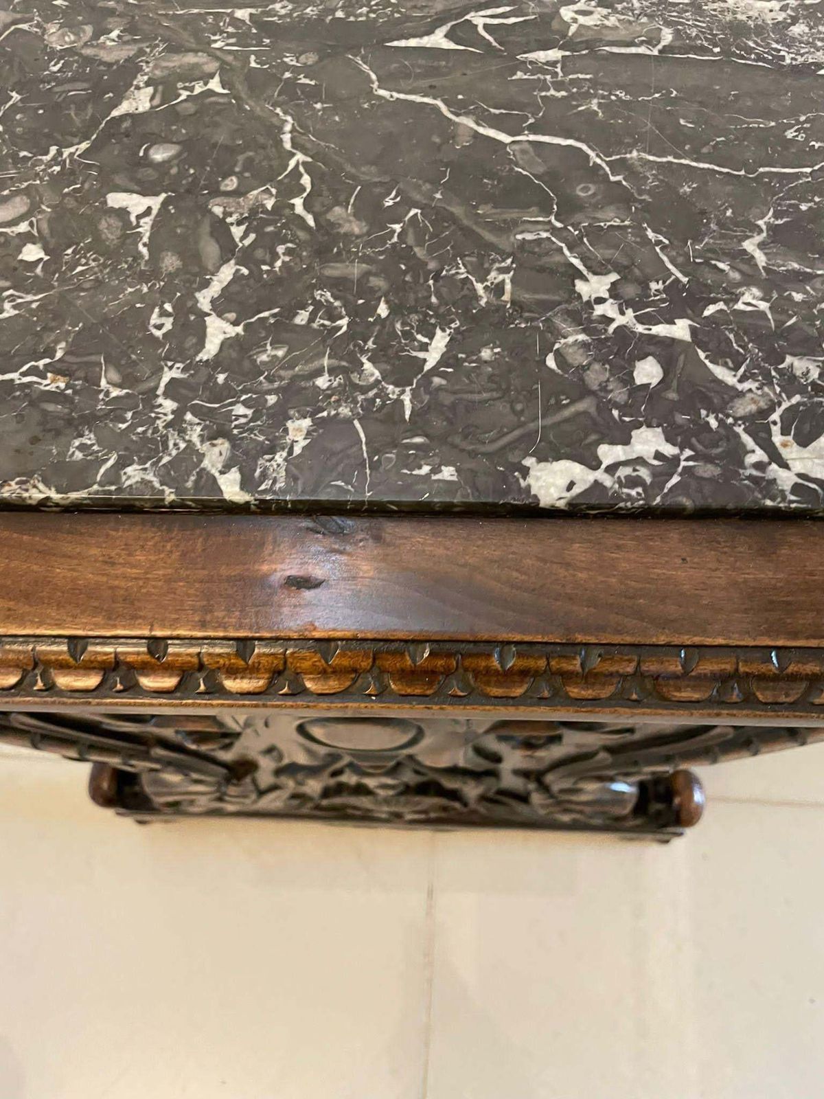 Unusual Antique Quality Carved Walnut And Marble Top Italian Coffee Table photo buy