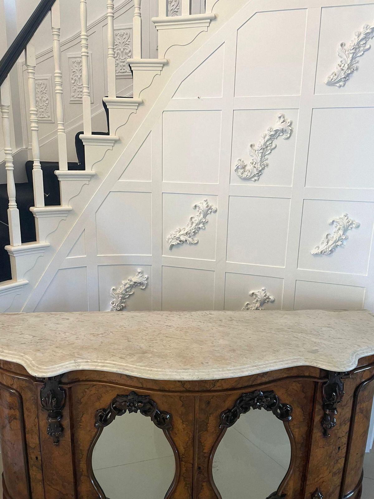 Outstanding Quality Antique Burr Walnut Marble Top Credenza/Sideboard photo buy