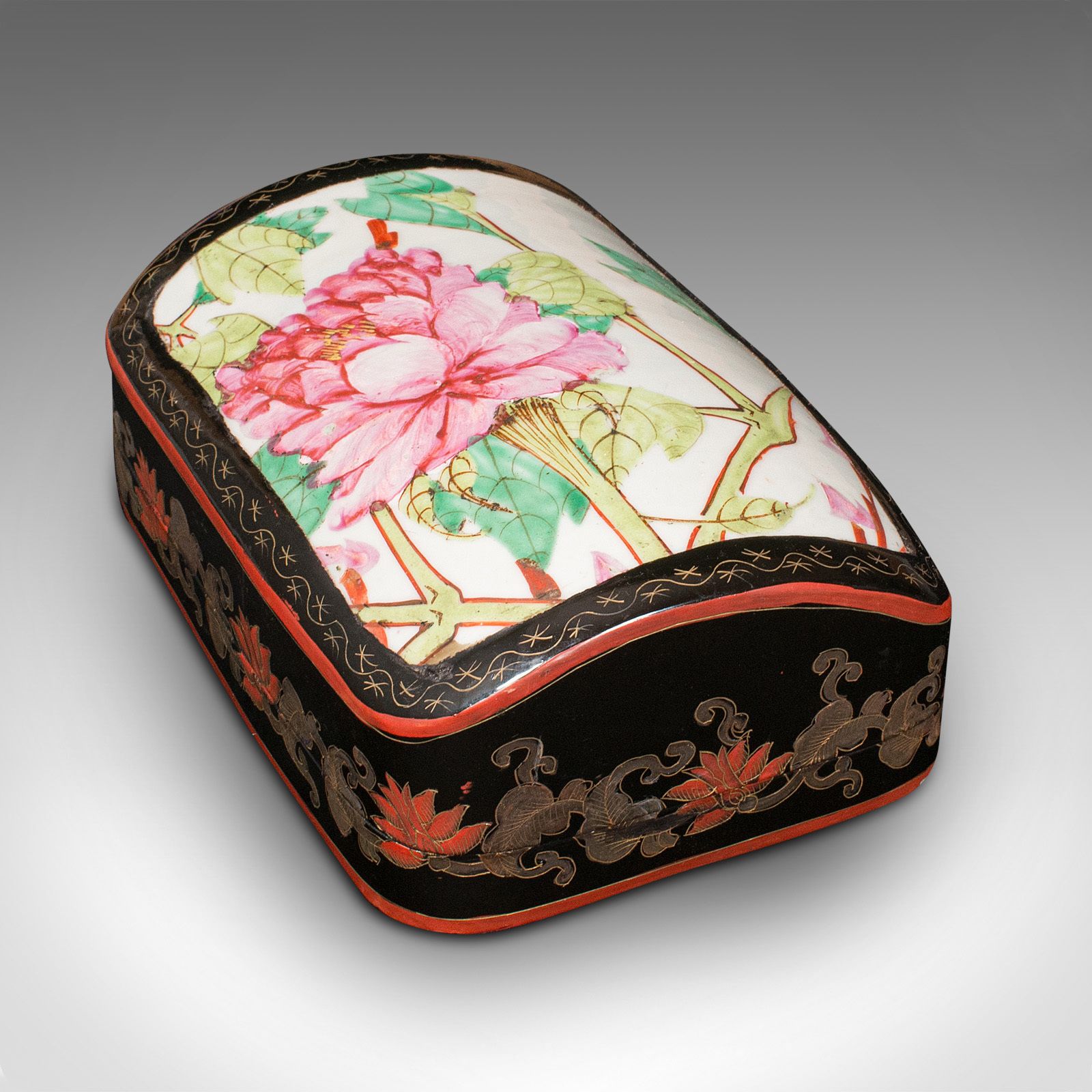 Vintage Dome Top Box, Japanned, Trinket, Jewellery Case
