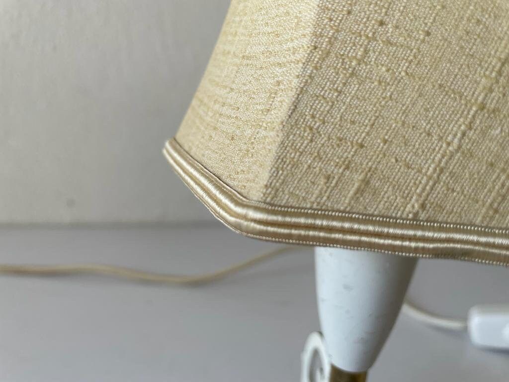 photo furniture Mid Century Fabric Shade & White Metal Tripod Pair Of Bedside Lamps, 1950s, Germany