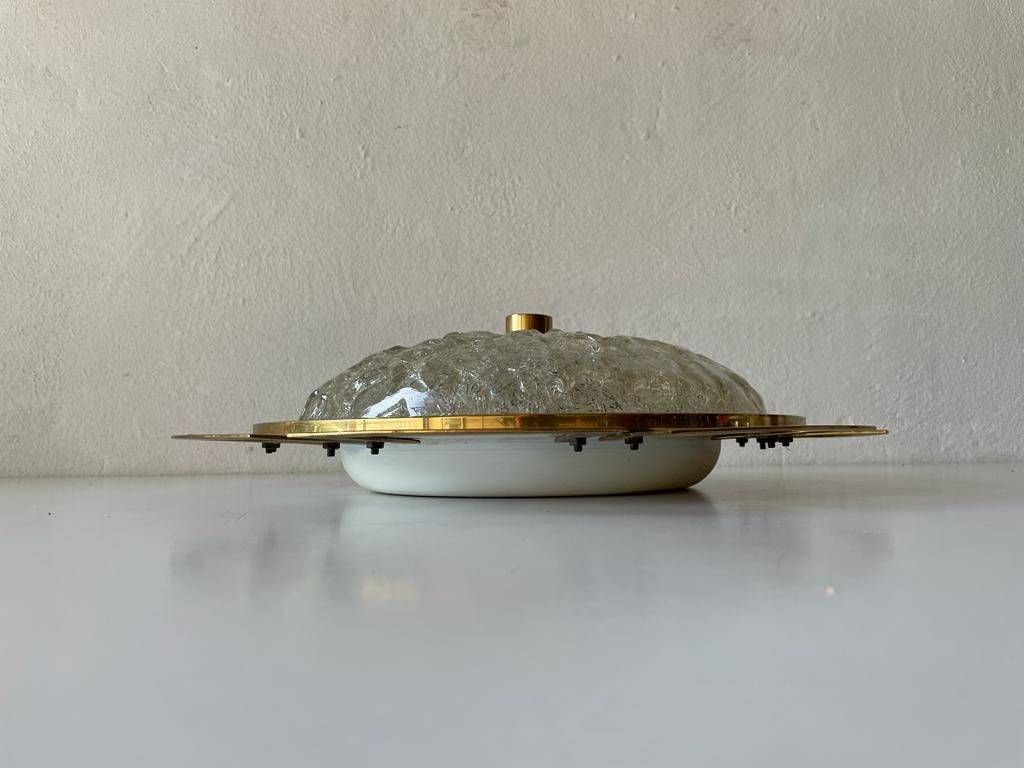 Charming Ice Glass & Brass Sunshine Design Large Ceiling Or Wall Lamp By Schröder Leuchten, 1960s, Germany photo for sale
