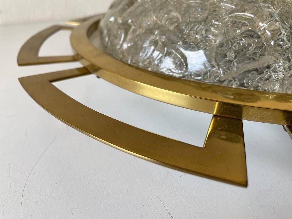 Charming Ice Glass & Brass Sunshine Design Large Ceiling Or Wall Lamp By Schröder Leuchten, 1960s, Germany photo buy