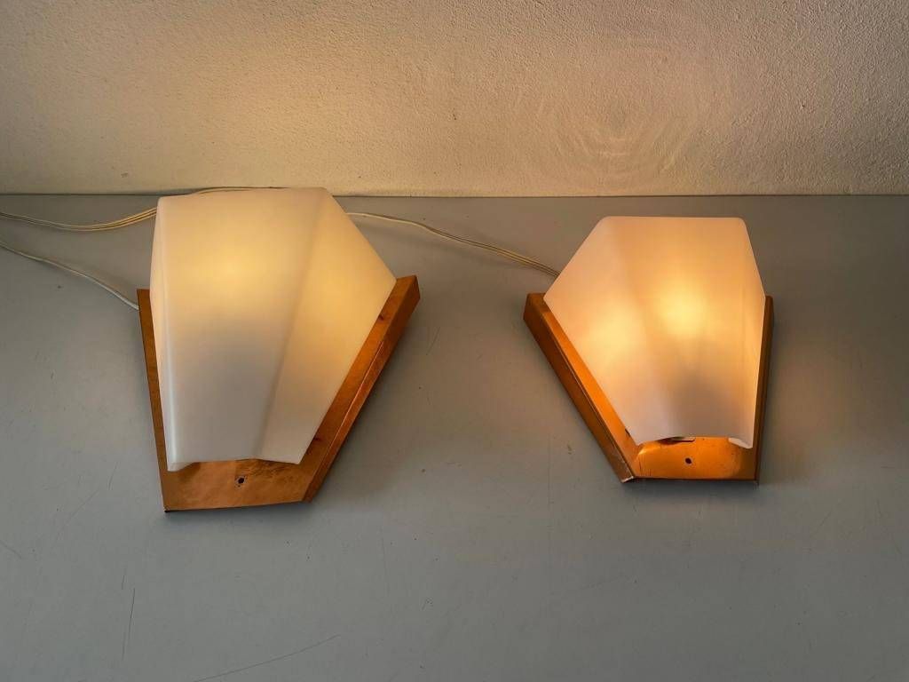 Rare Copper And Plexiglass Pair Of Big/Small Sconces By Weckelweller Werkstätten, 1950s, Germany photo 686.96