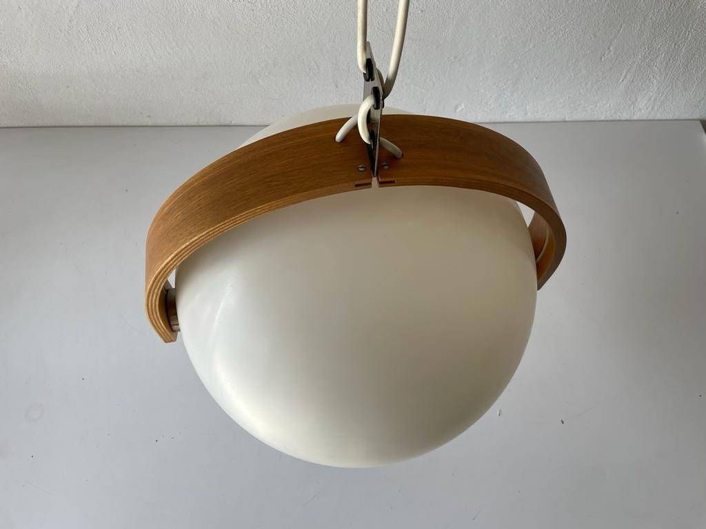 photo furniture White Plastic And Bent Wood Space Age Pendant Lamp By Temde, 1970s, Switzerland