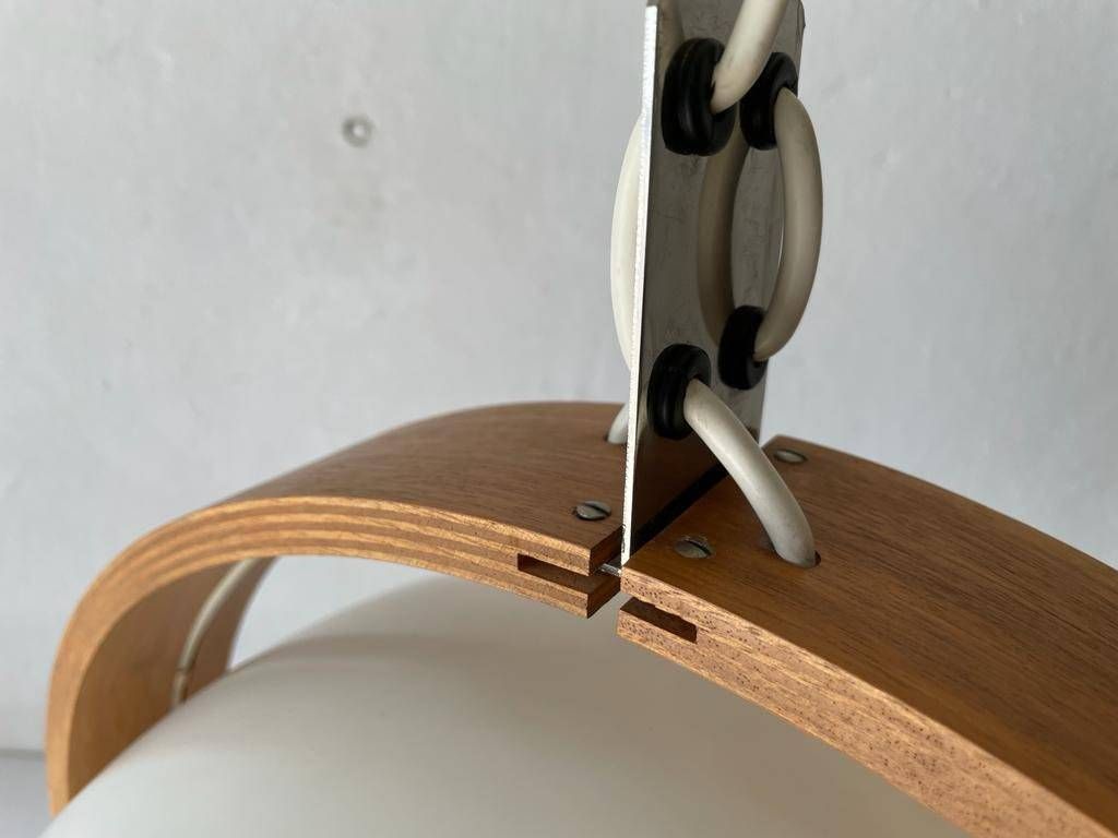 photo for sale White Plastic And Bent Wood Space Age Pendant Lamp By Temde, 1970s, Switzerland
