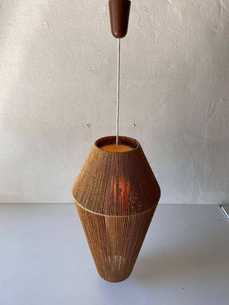 Raffia Bast And Teak Large Pendant Lamp By Ib Fabiansen For Fog & Mørup, 1960s, Denmark photo buy