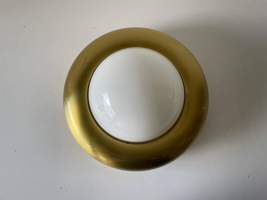 Opal Glass & Brass Ufo "Medium Size" Flush Mount Light Or Sconce By Valenti, 1970s, Italy photo 1108.56