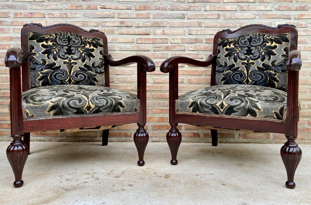 Mid Century Spanish Armchairs In Wood, Set Of 2