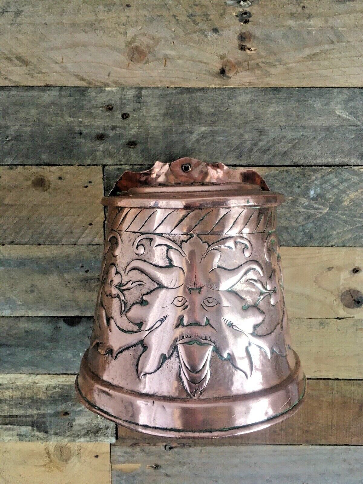 Home Decor Antique Arts & Crafts Hanging Copper Salt Box Cellar Acanthus Leaf Norse God Sun photo