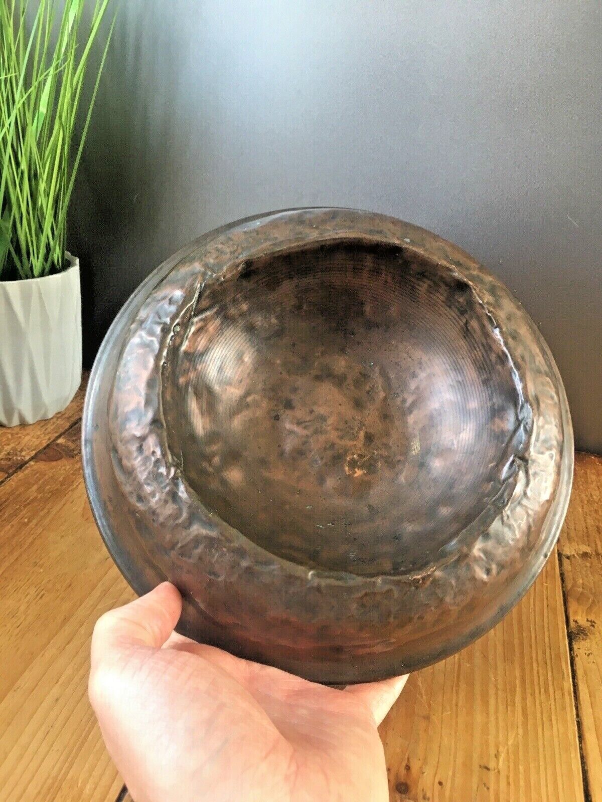 Antique 19th C Arts & Crafts Beaten Copper Dog Bowl Pet Cat Dish Food Water photo vinterior