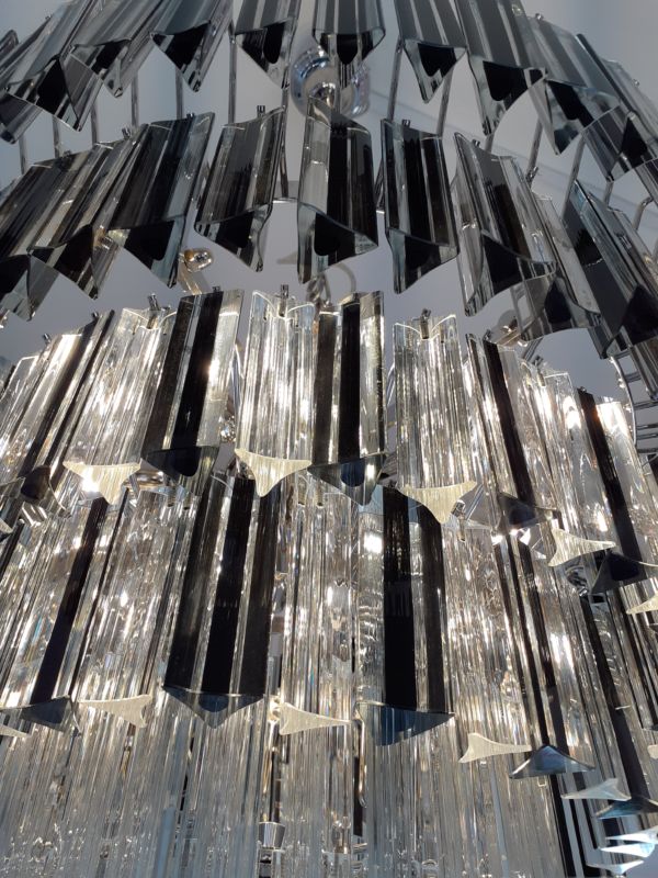 Vintage Clear And Black “Triedro” Murano Glass Chandelier photo 6795.2