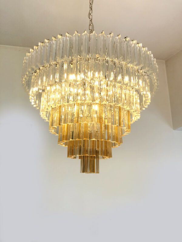 Huge Clear And Amber “Triedro” Murano Glass Chandelier photo furniture