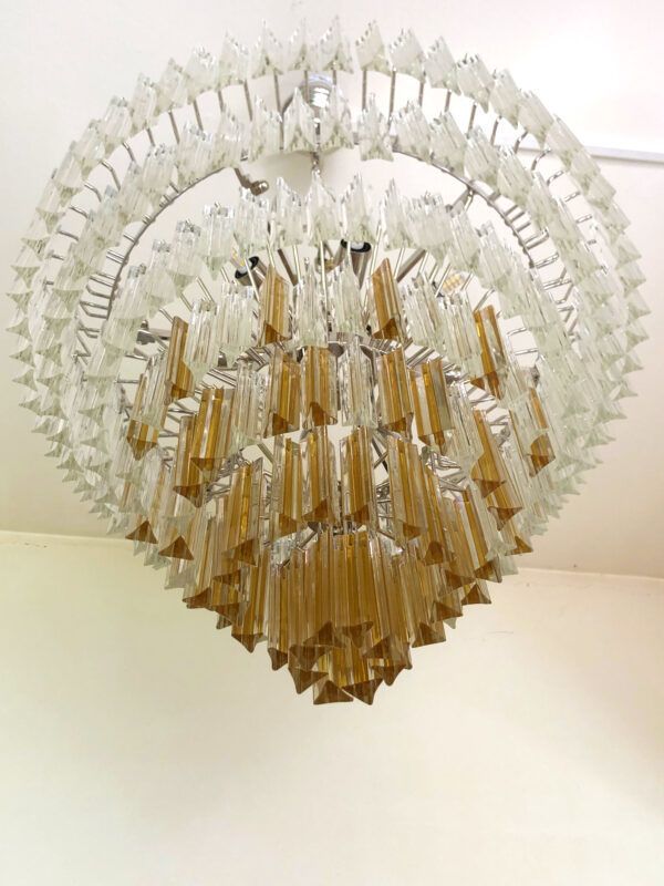 Huge Clear And Amber “Triedro” Murano Glass Chandelier photo 6818.76