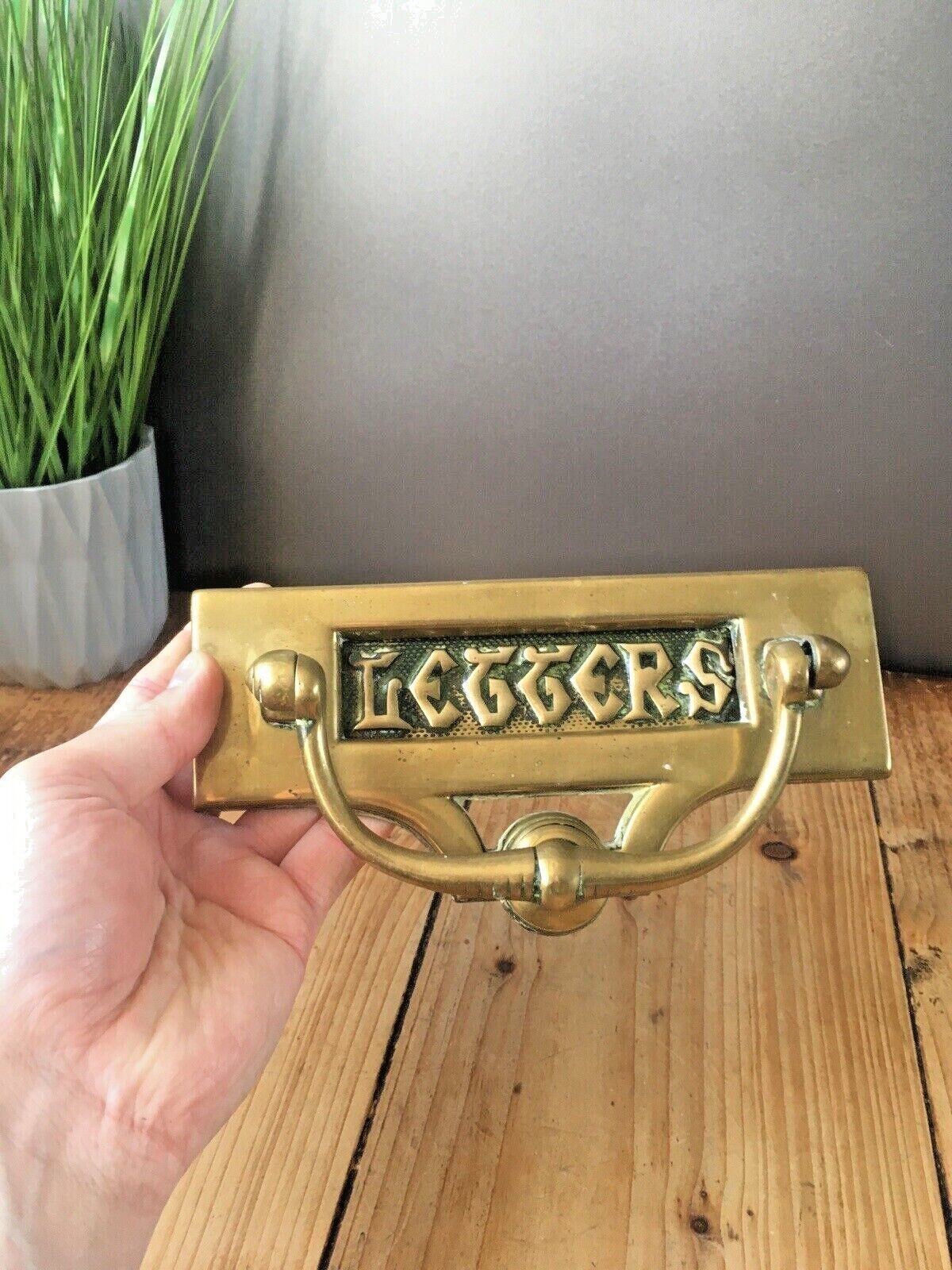 Reclaimed Antique Brass Door Knocker Art Nouveau Letter Box Mail Posting Slot photo Home Fixtures