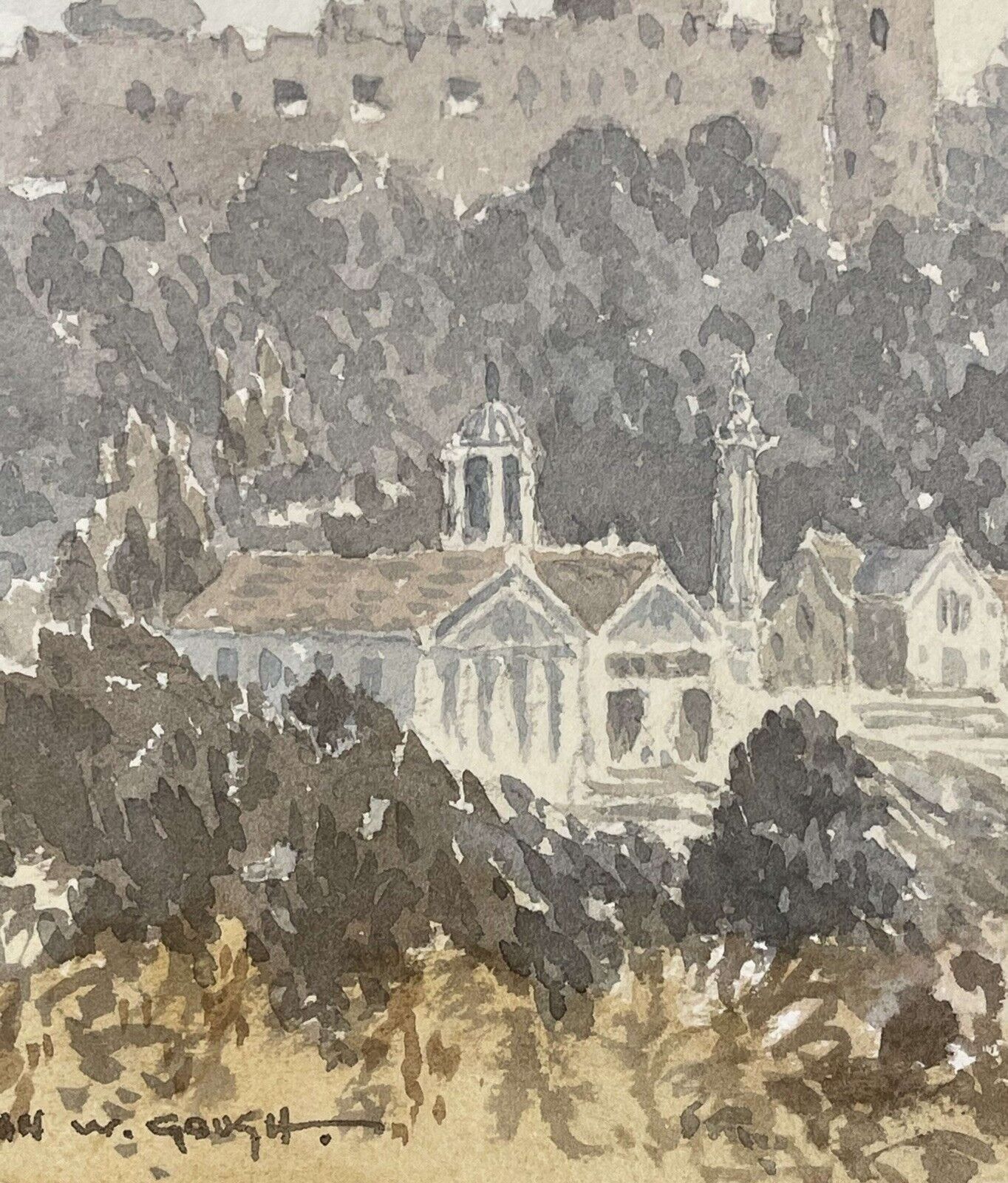 Original Watercolour Painting By John Gough Luxembourg. photo vintage