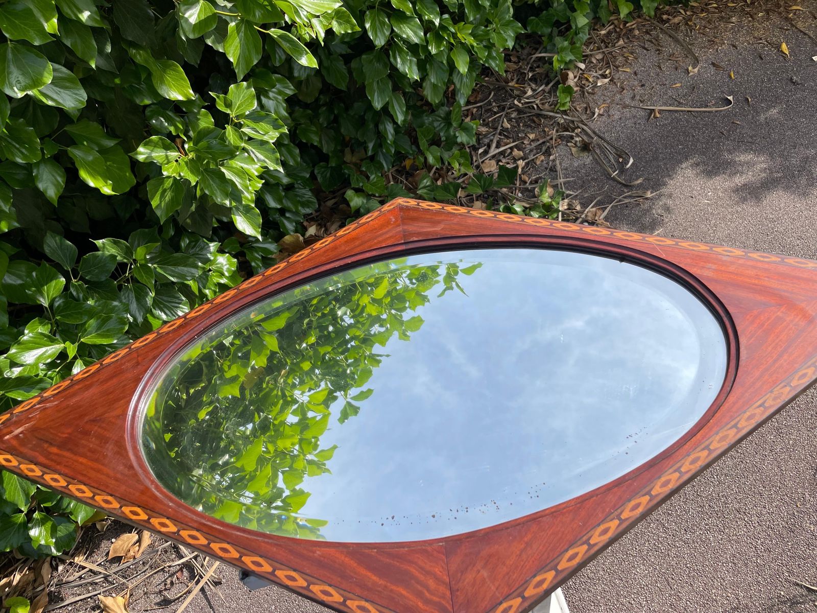 French Art Deco Mirror With Marquetry And Beveled Glass 1930s photo for sale
