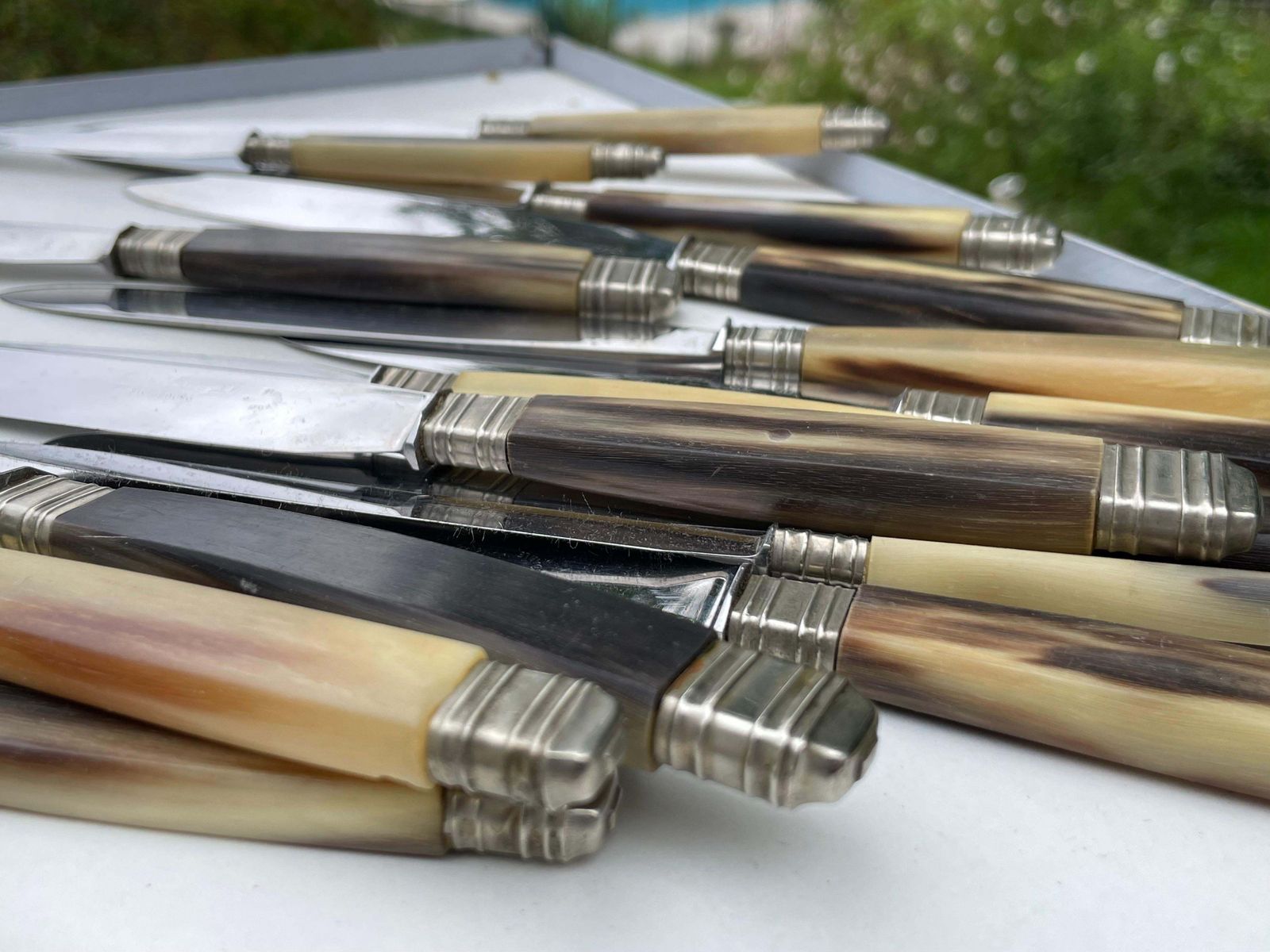 Cutlery Horn And Metal Knifes By Louis Spring France 1970 photo vintage