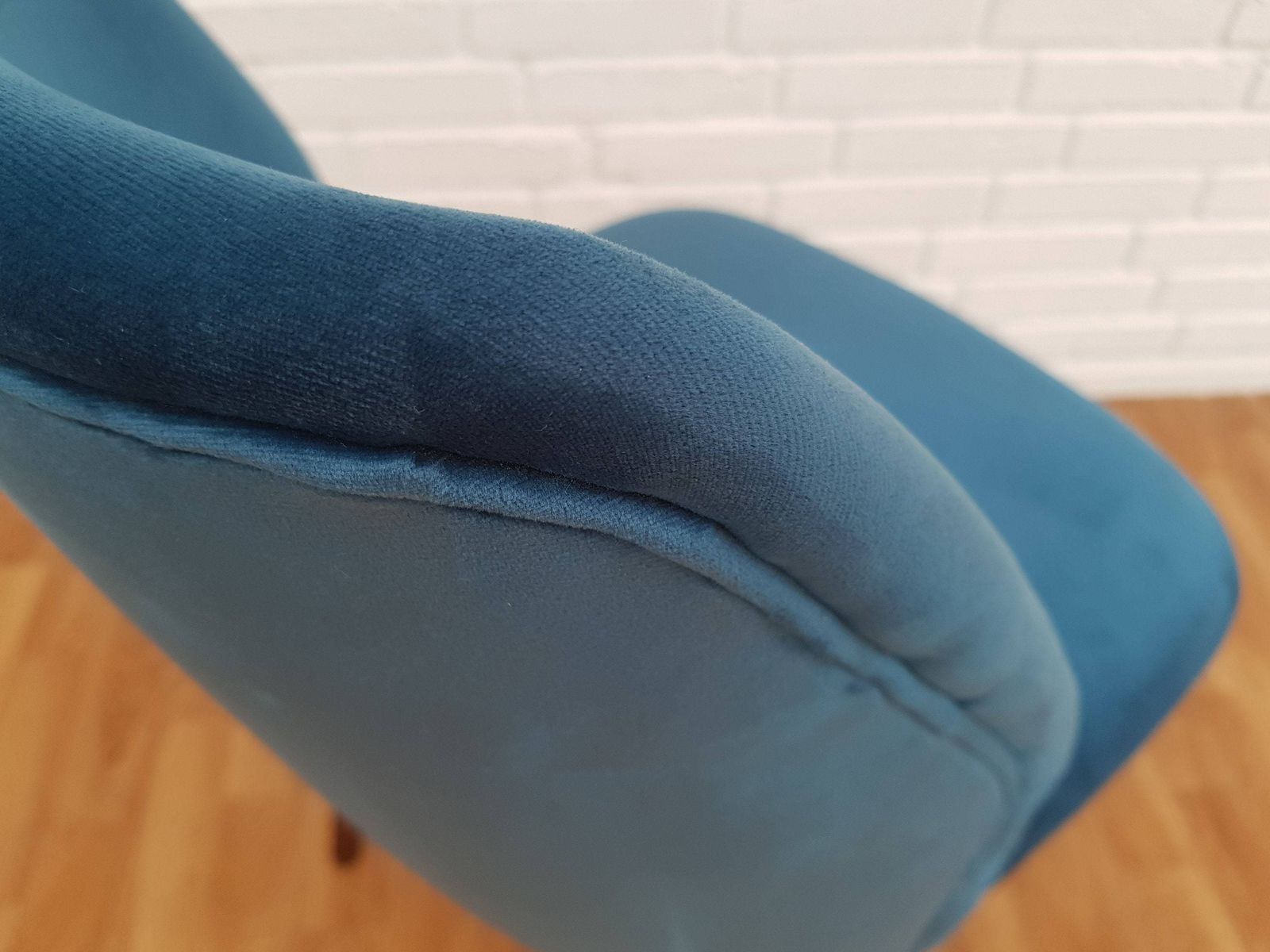 Little Retro Armchair, Velvet, Stained Beech Legs, 60s photo for sale