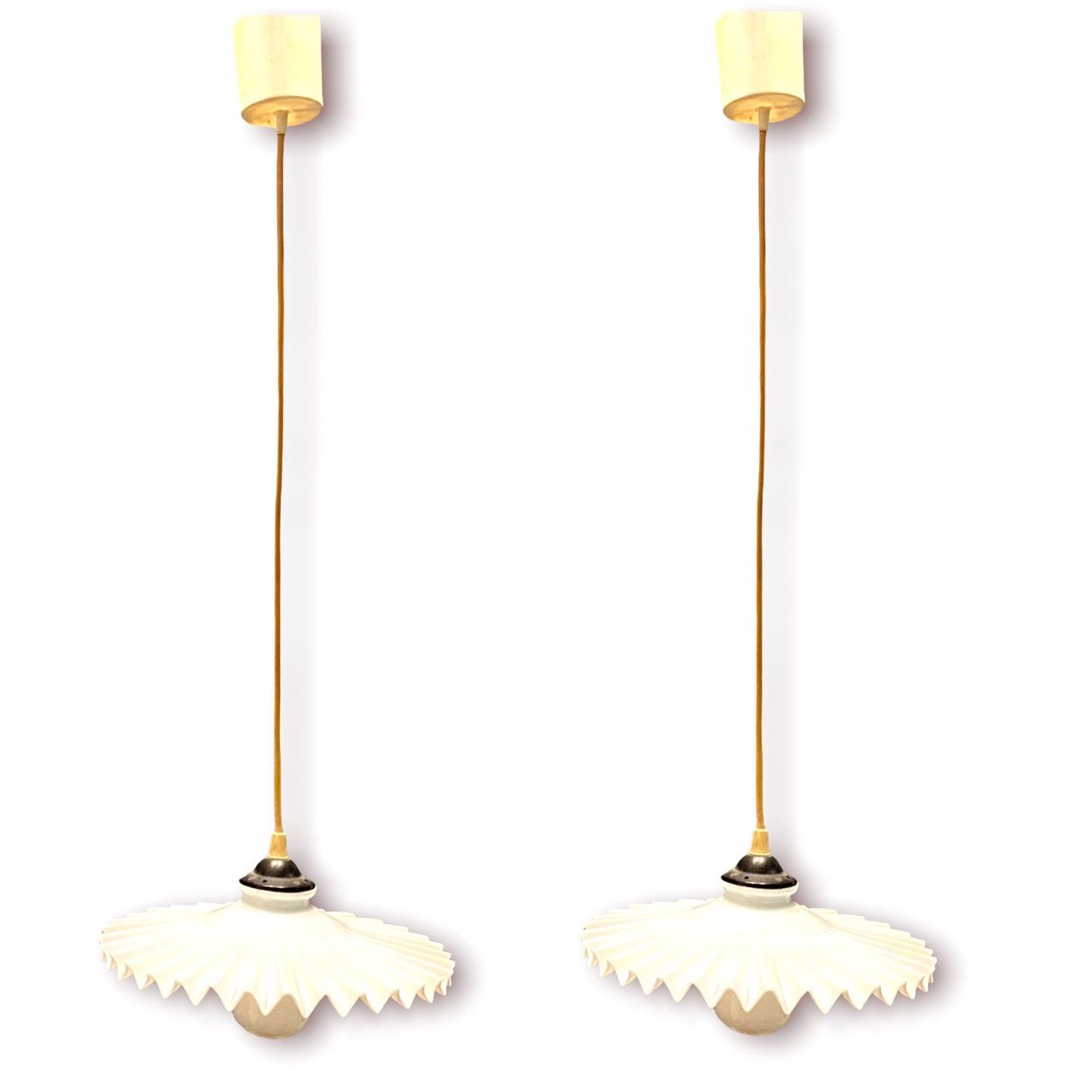 Italian Opaline Glass Pleated Light Pendants Set Of 2 photo furniture
