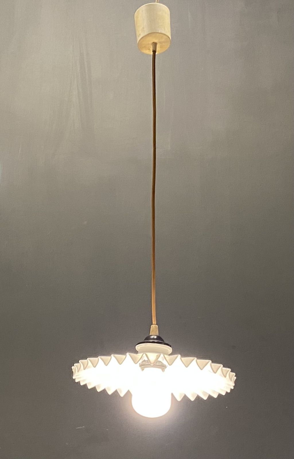 Italian Opaline Glass Pleated Light Pendants Set Of 2 photo buy