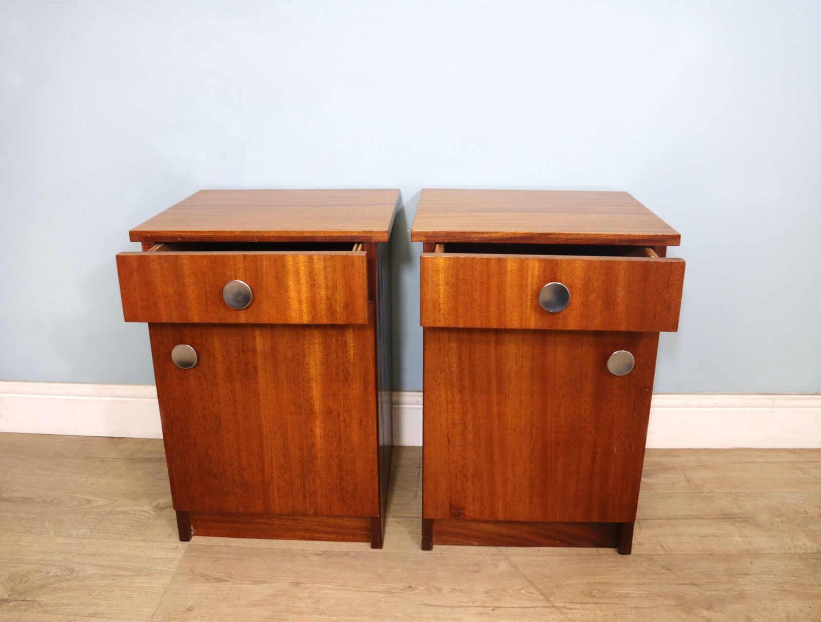 A Lovely Pair Of Retro Teak Veneered Bedside Cabinets. photo furniture
