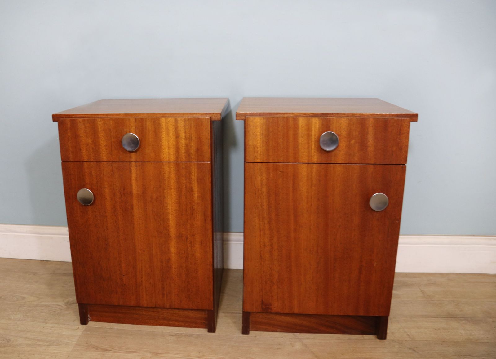 A Lovely Pair Of Retro Teak Veneered Bedside Cabinets. photo Furniture