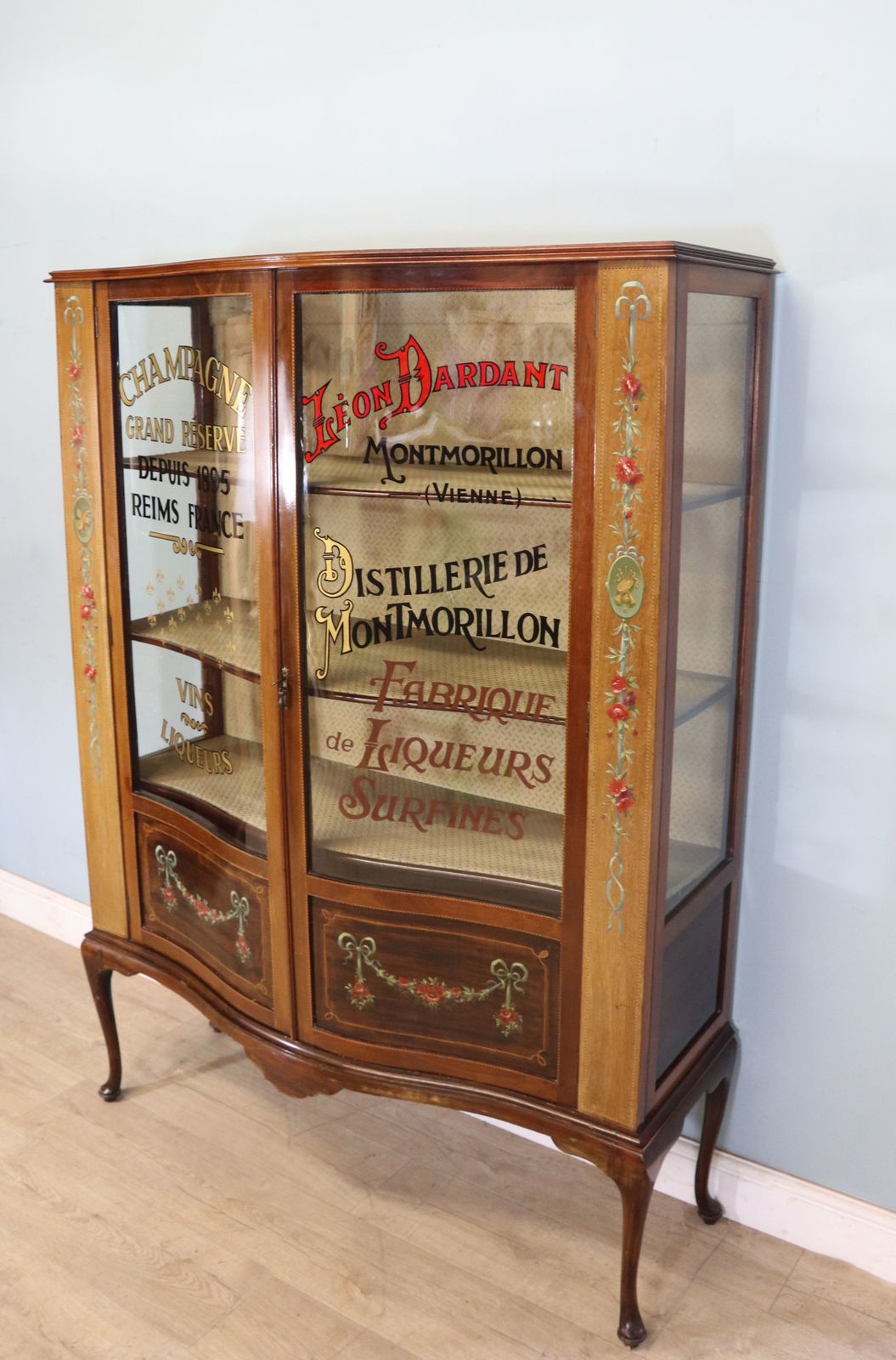A Superb Edwardian Mahogany, Satinwood Inlaid And Floral Painted Display Cabinet. photo furniture