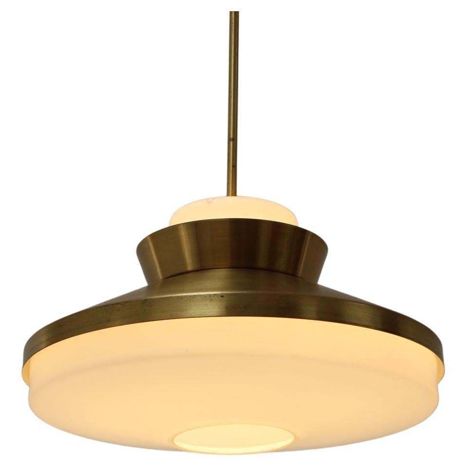 Mid Century Brass And Glass Chandelier By Valasske Mezirici  1970's