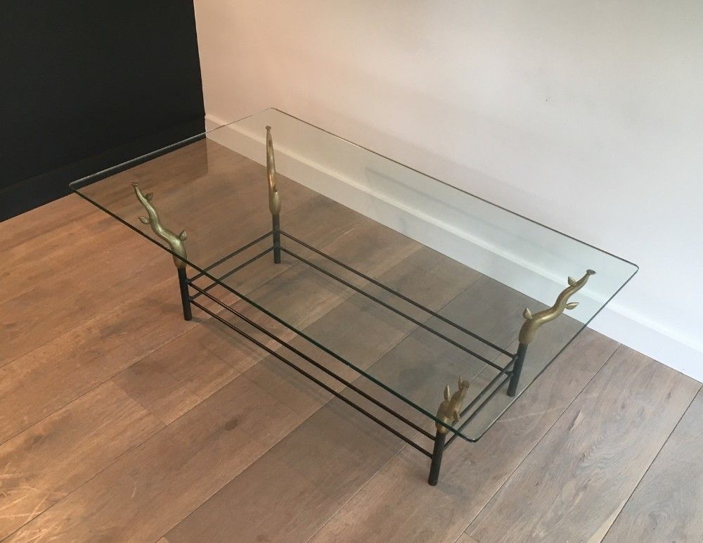 This Unusual Coffee Table Is Made Of Wrought Iron Black Lacquered And Gold Tree Branches With A Glass Top. French Work, In The Style Of Willy Daro photo furniture