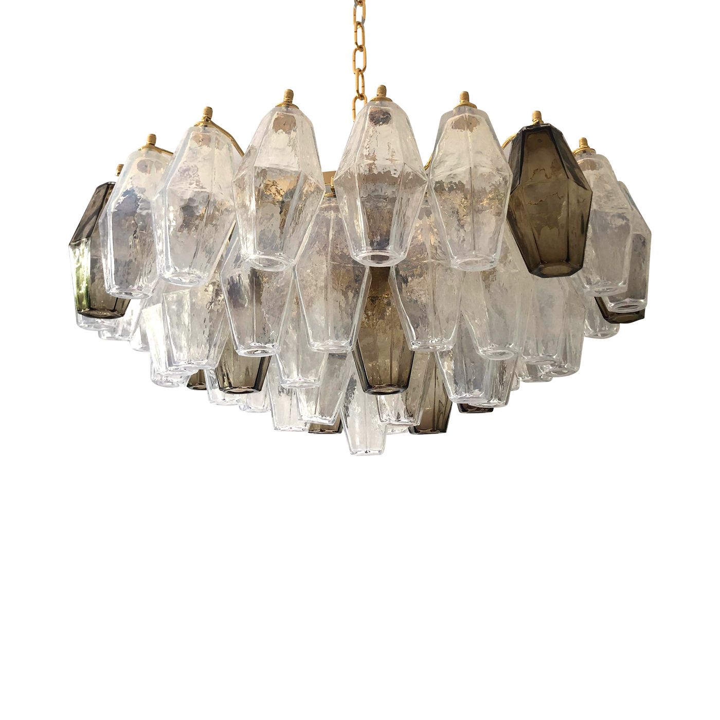 Opalino And Fume’ “Poliedri” Murano Glass Chandelier