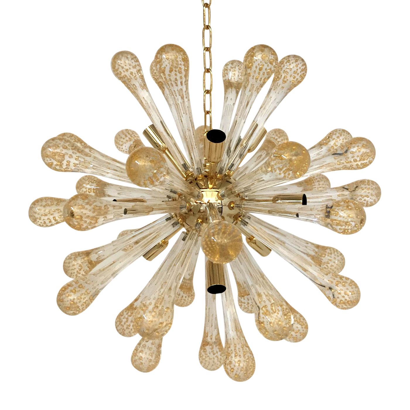 Transparent Gold Murano Glass “Drops” Sputnik Chandelier