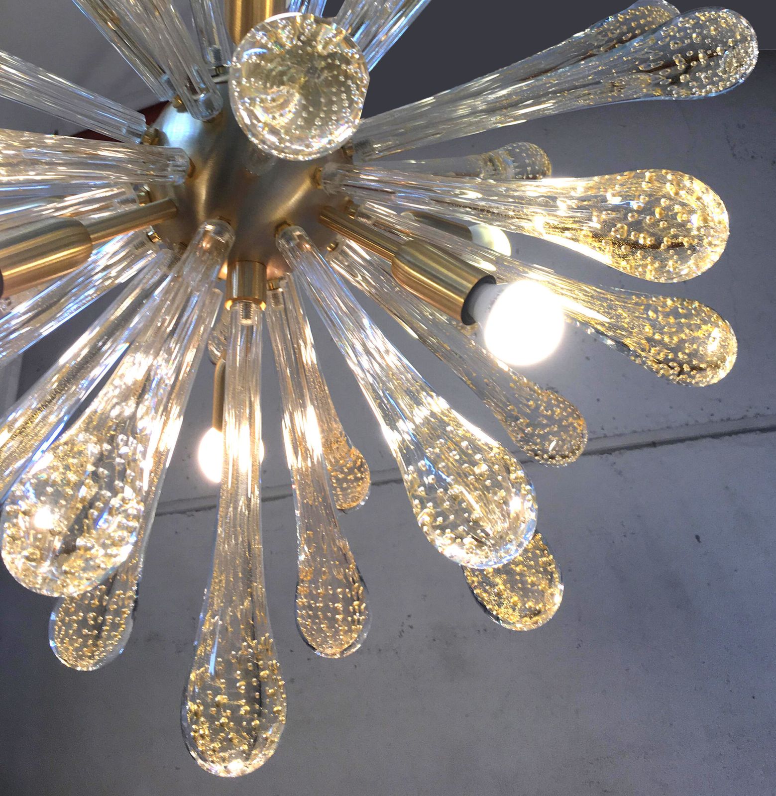 Transparent Gold Murano Glass “Drops” Sputnik Chandelier photo Lighting
