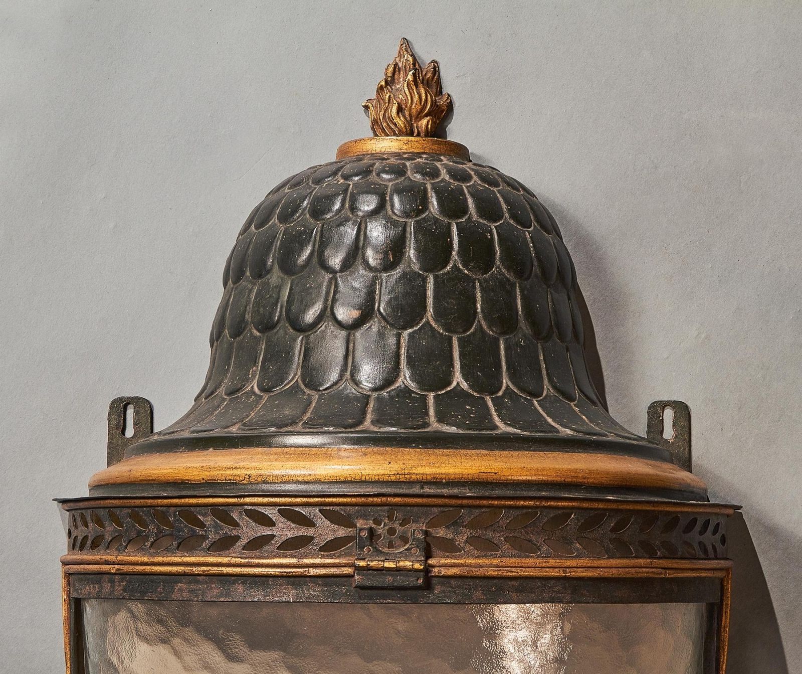 Impressive Pair Of Large Early 19th Century French Tole Peinte And Parcel Gilt Wall Lanterns photo buy