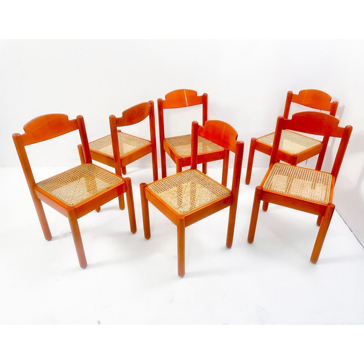 Set Of 6 Mid Century Modern Orange Dining Chairs