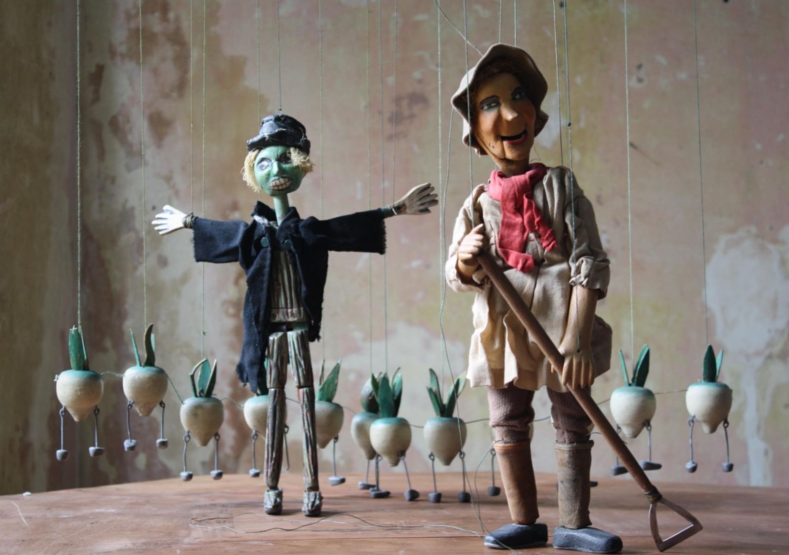 Art 1940's Folk Art John Carr's Jacquard Puppets The Turnip's, Scarecrow & Gardener photo