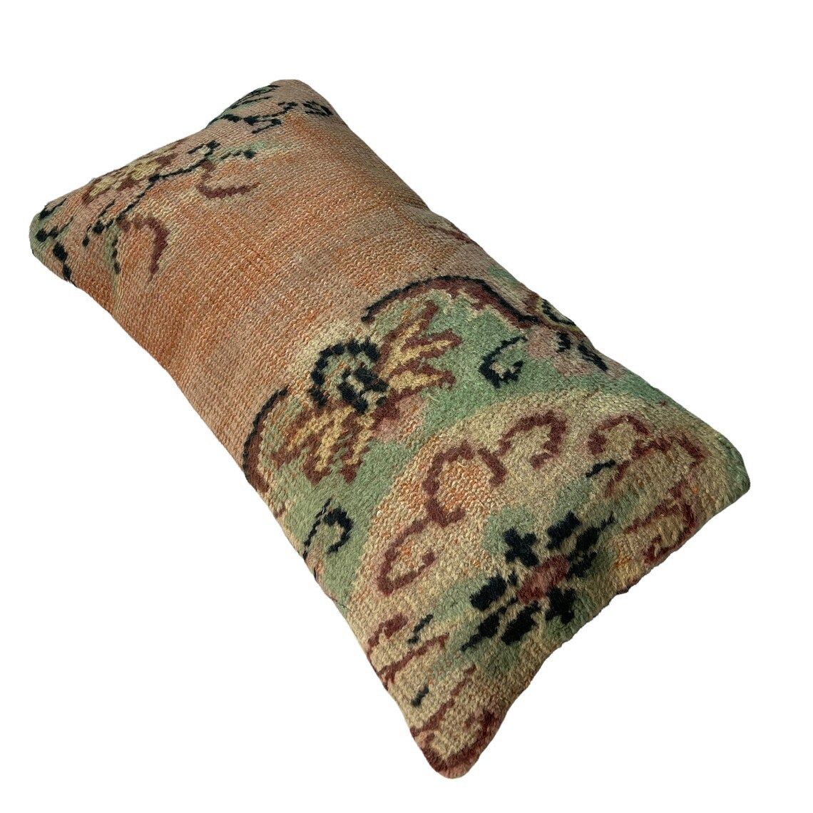 12'' X 24'' Vintage Hand Made Rug Cushion Cover, 30 X 60 Cm Decorative Rug Pillow Cover, Large Vintage Turkish Rug Cushion Cover photo Textiles