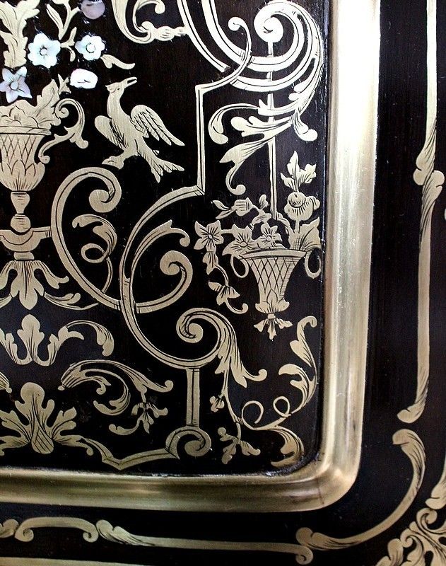 photo vintage Rare Blackened Wood And Brass Cabinet, Napoleon III Period   19th Centuray