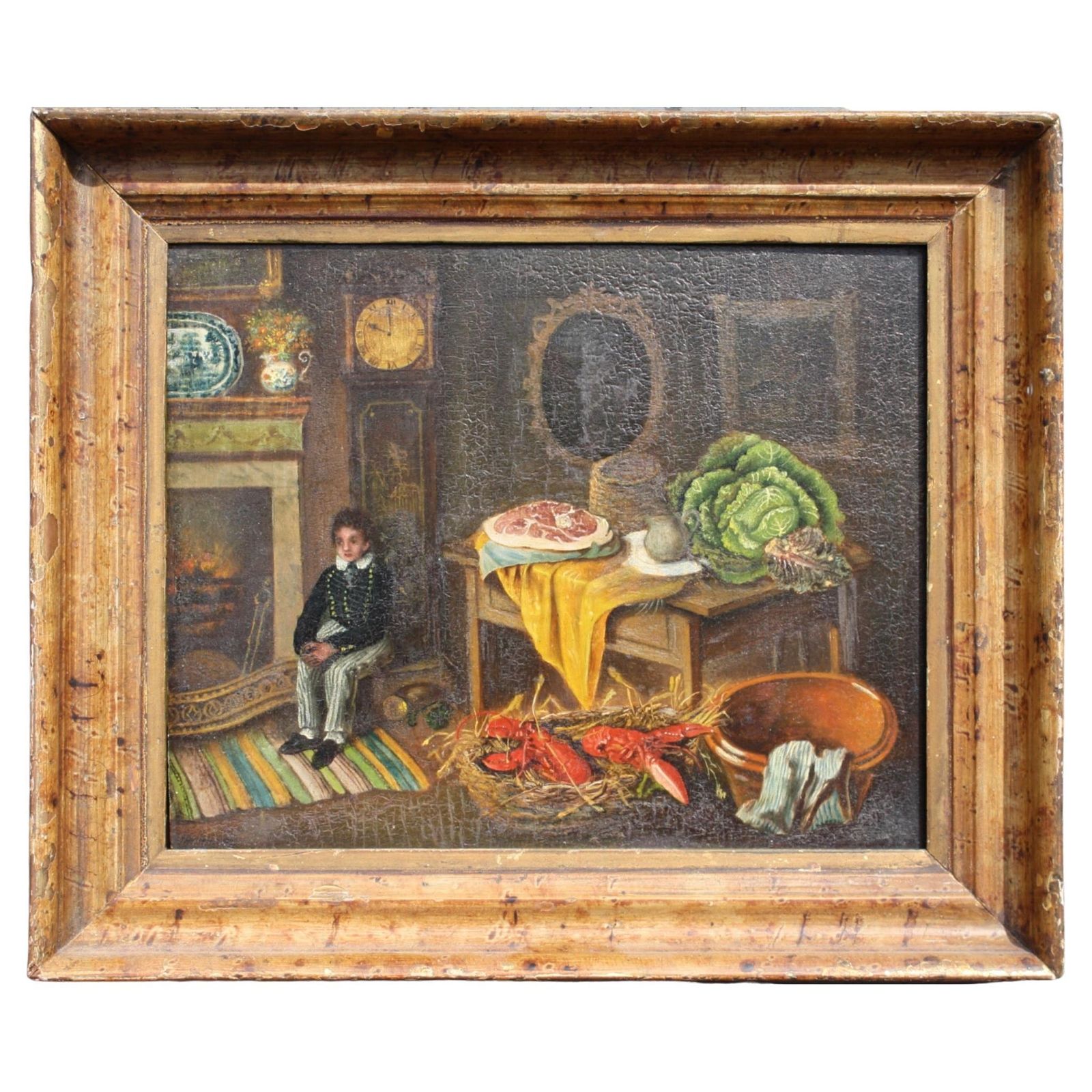 Naive Oil On Board, Boy & His Big Cabbage Folk Art Rutland Gallery London