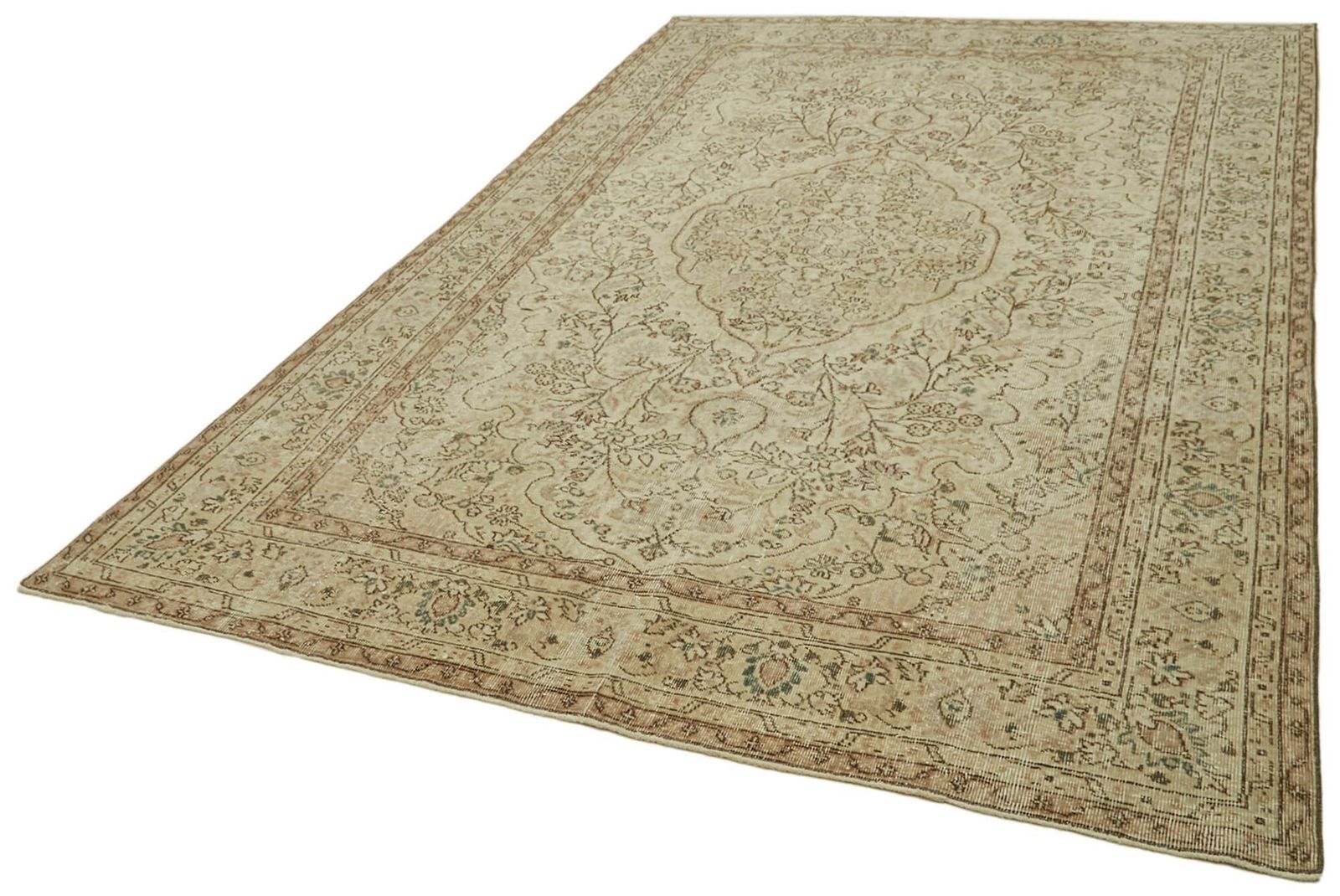 Handmade Beige Turkish Vintage Area Rug   306 Cm X 204 Cm photo for sale