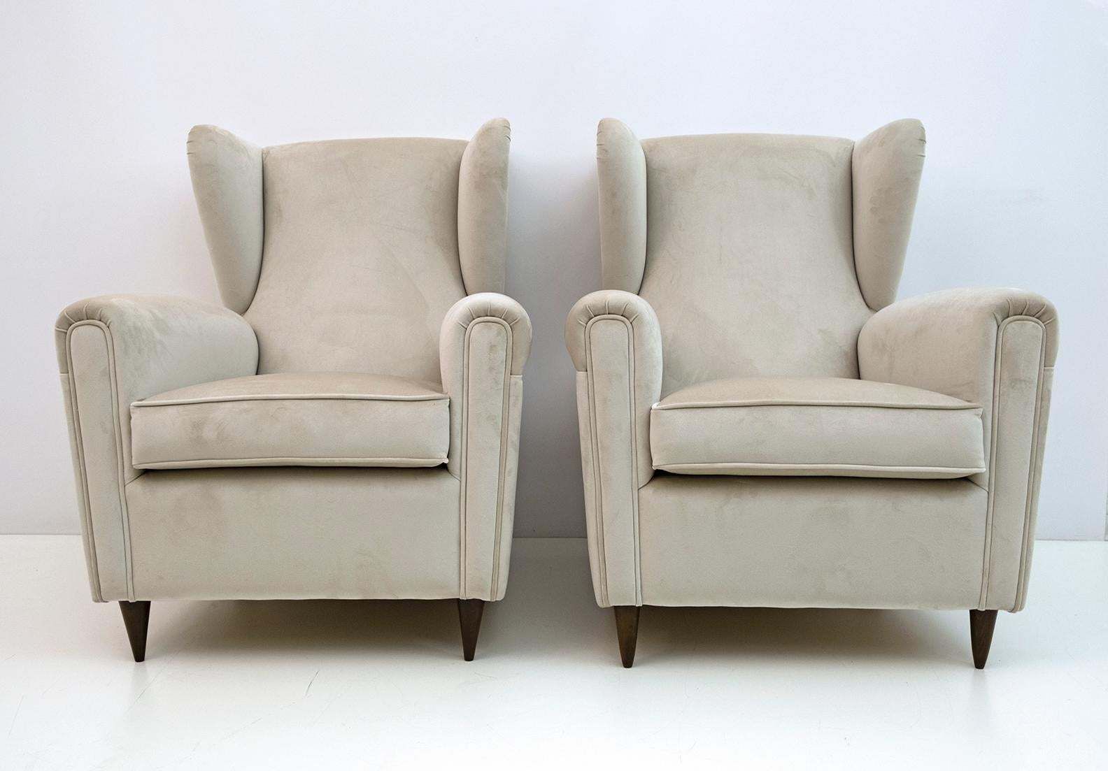 Pair Of Gio Ponti Mid Century Modern Italian Velvet Armchairs 1950s photo Furniture
