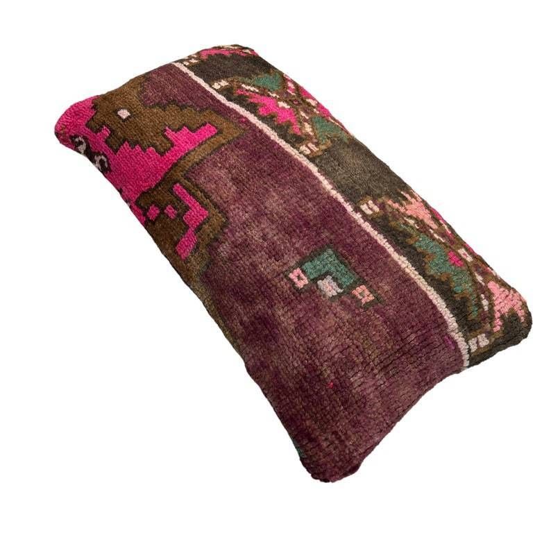 Vintage Hand Made Rug Cushion Cover, 30 X 60 Cm Decorative Rug Pillow Cover, Large Vintage Turkish Rug Cushion Cover photo vintage