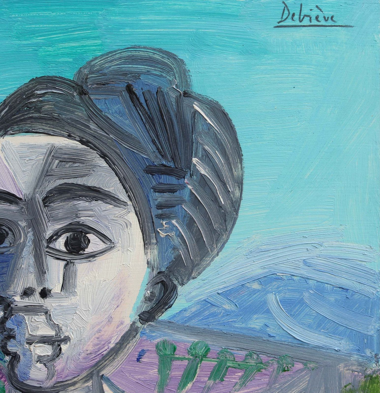 Portrait Of Woman With Irises By Raymond Debiève 1976 photo buy