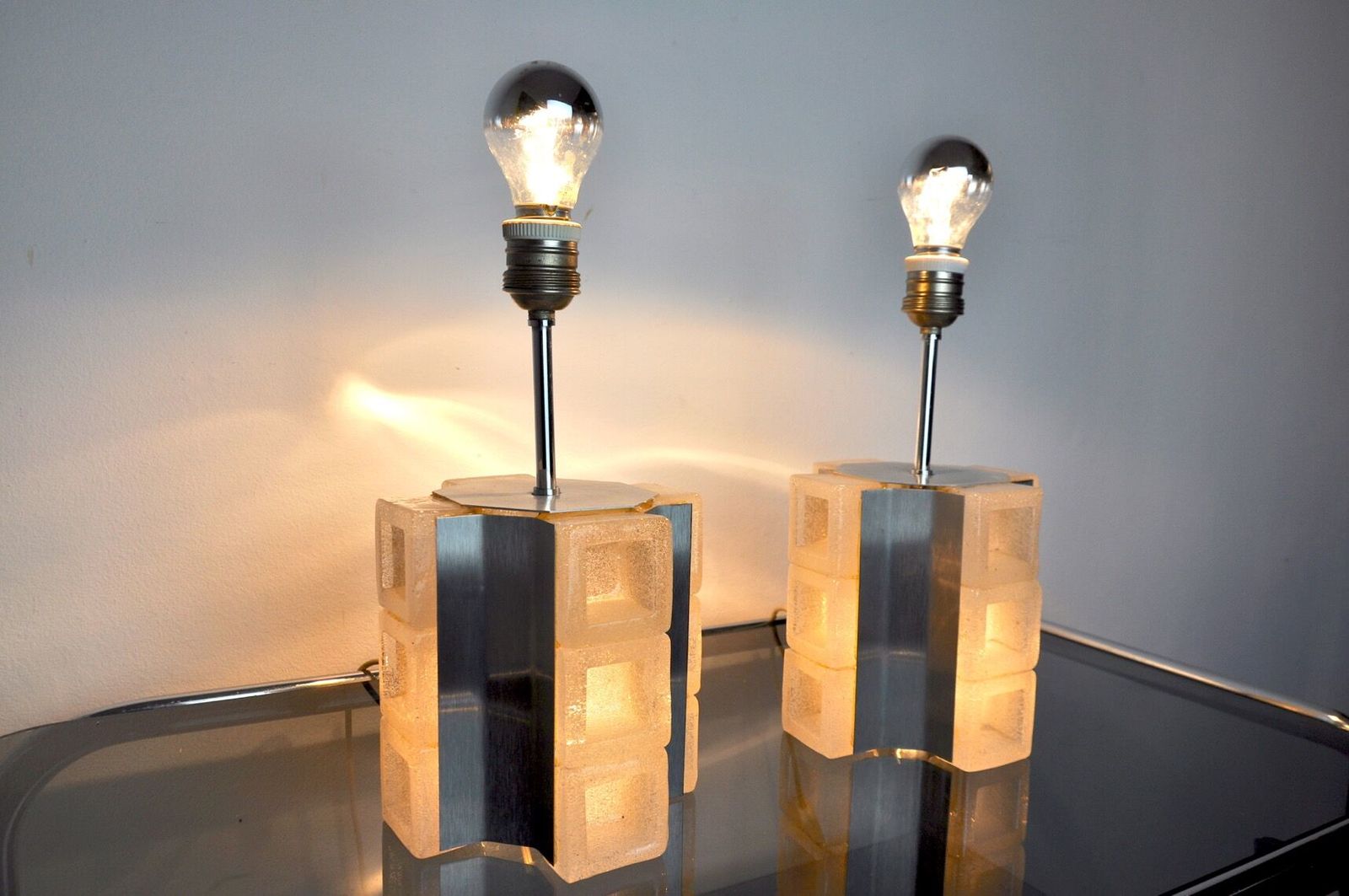 Pair Of Poliarte Cubic Lamps By Albano Poli Murano Glass Italy 1960 photo 2673.0