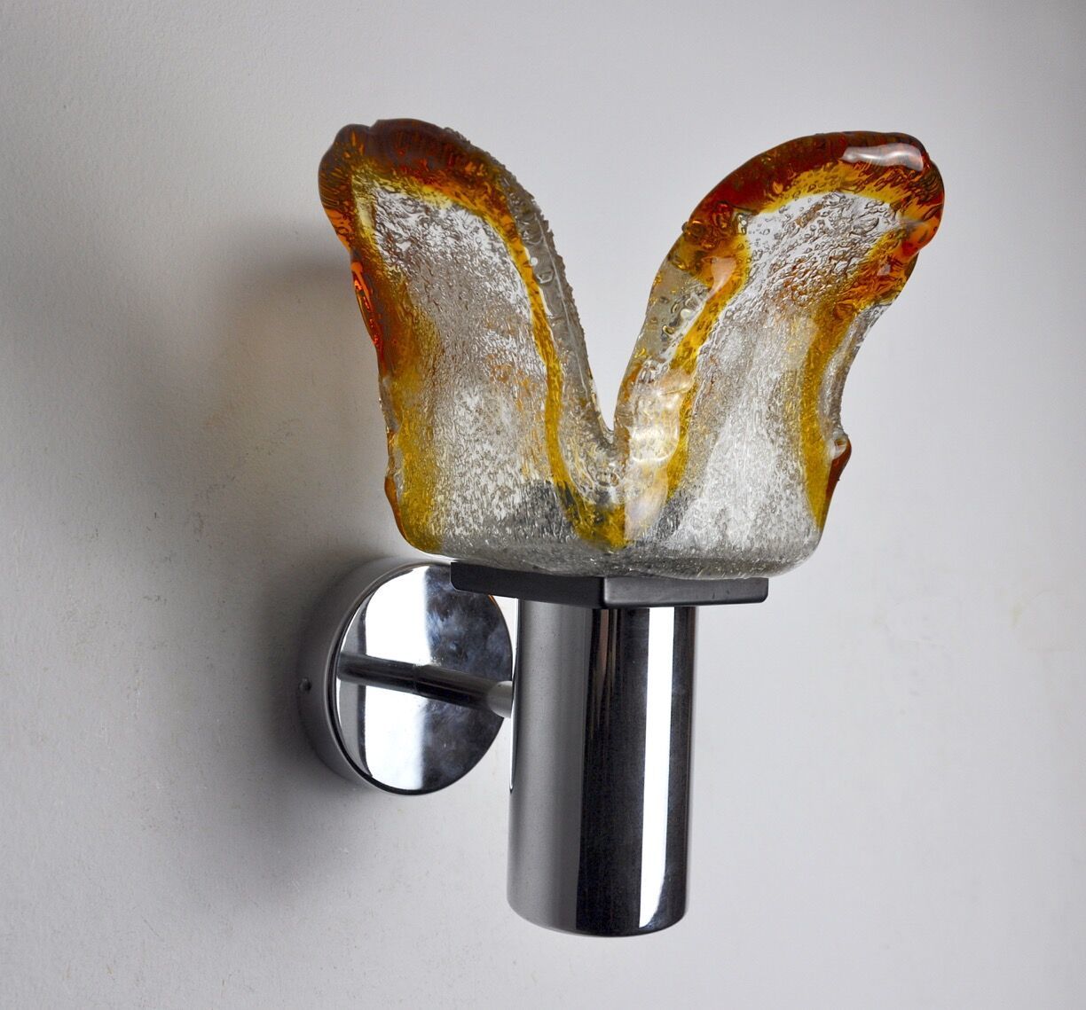 Murano Mazzega Orange Wall Lamp, Frosted Glass, Italy, 1960 photo for sale