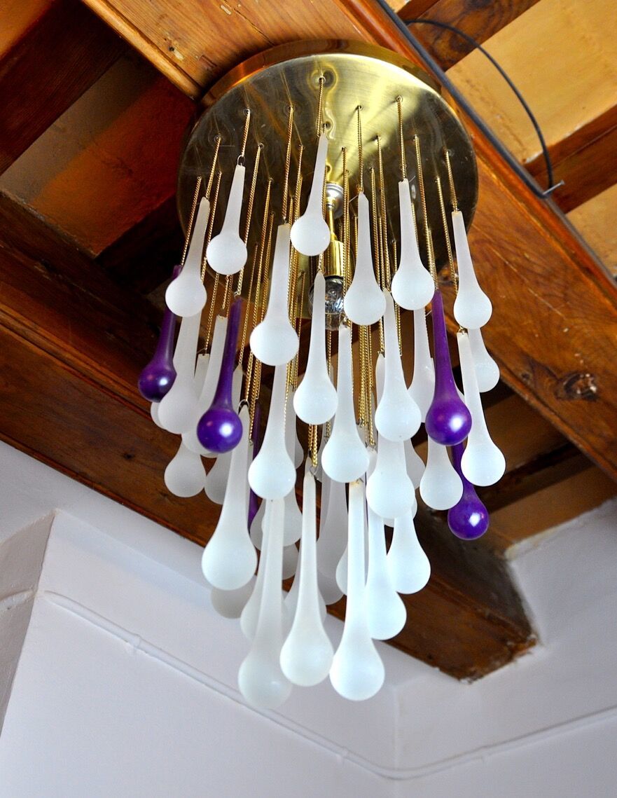 Cascading Ceiling Lamp By Venini Murano Crystals Two Tone Purple And White Italy 1960 photo 3564.0
