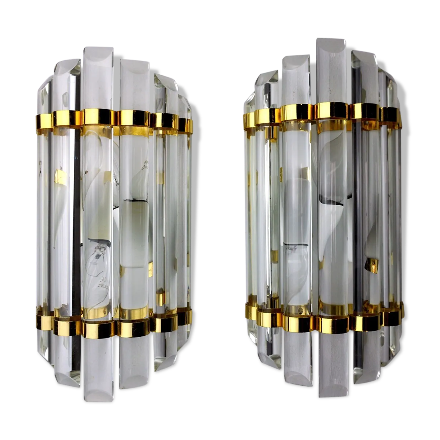 Pair Of Venini Cut Glass Sconces Murano Italy 1970