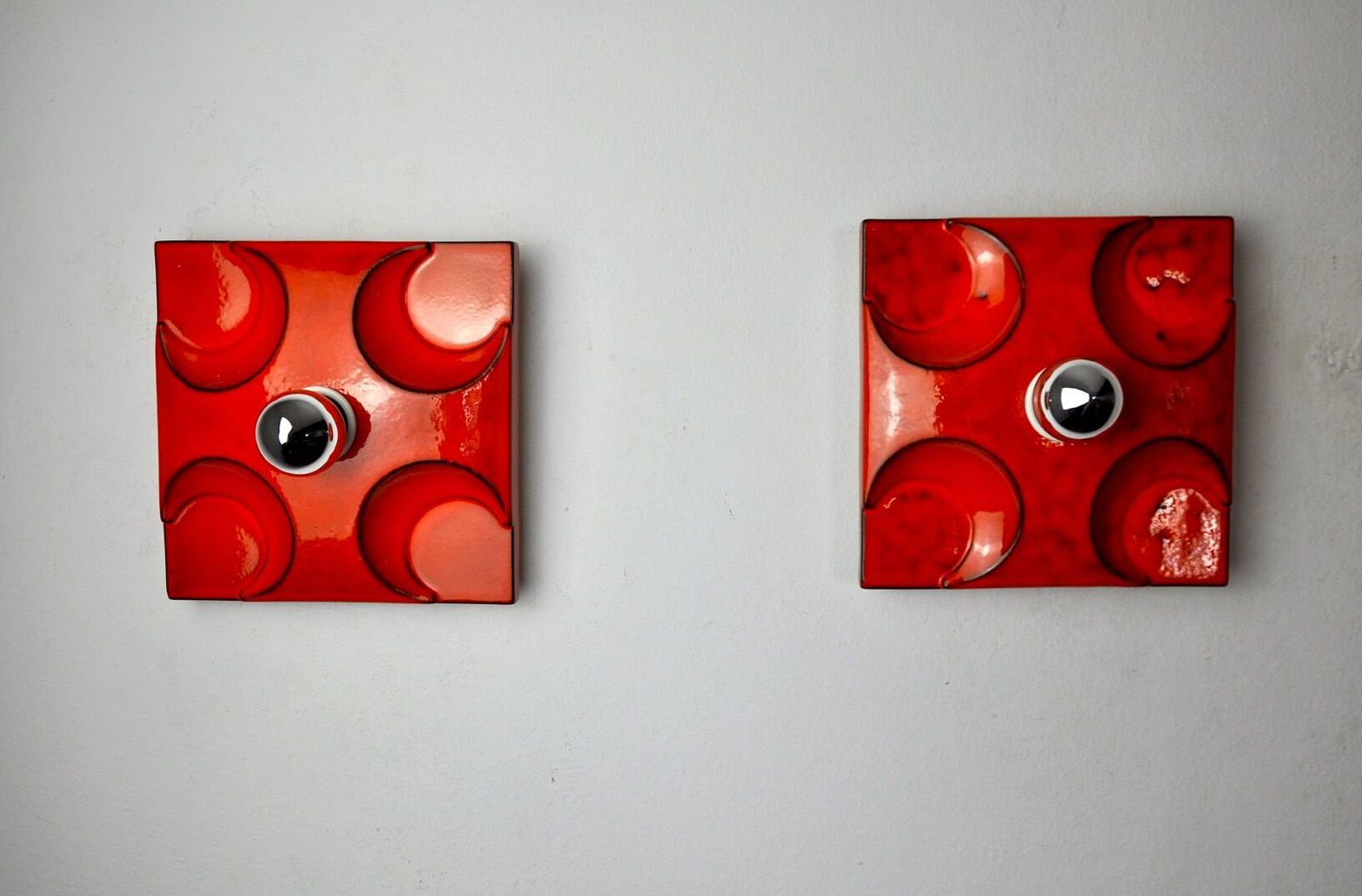 photo for sale Pair Of Fat Lava Sconces By Hustadt Leuchten Red Ceramic Germany 1960