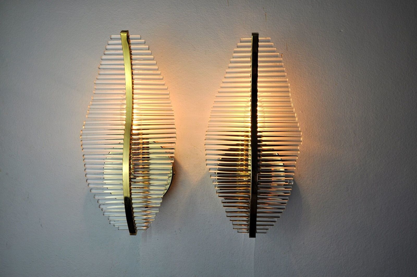 Pair Of Golden Venini Floral Sconces Murano Tubular Glasses Italy 1970 photo 1837.0